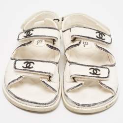 Pre Owned Chanel White/Black Leather Dad Slingback Sandals Size 40
