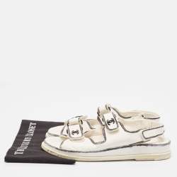 Pre Owned Chanel White/Black Leather Dad Slingback Sandals Size 40