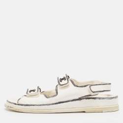 Pre Owned Chanel White/Black Leather Dad Slingback Sandals Size 40