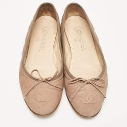 Chanel Brown Quilted Nubuck CC Bow Ballet Flats Size 37