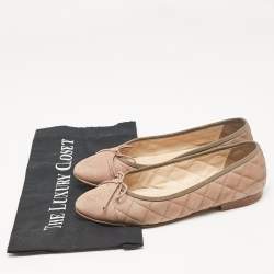 Chanel Brown Quilted Nubuck CC Bow Ballet Flats Size 37