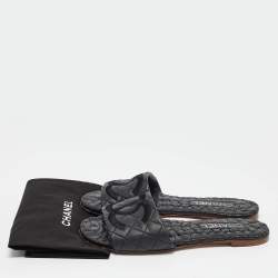 Pre Owned Chanel Black Leather CC Flat Slides Size 38