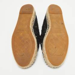 Pre Owned Chanel Black Patent Leather and Sequins CC Espadrille Flats Size 38
