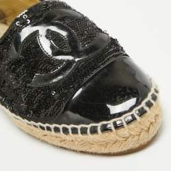 Pre Owned Chanel Black Patent Leather and Sequins CC Espadrille Flats Size 38