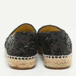 Pre Owned Chanel Black Patent Leather and Sequins CC Espadrille Flats Size 38