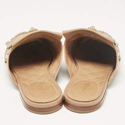 Chanel Beige Quilted Leather Lion Fringe Flat Mules Size 38