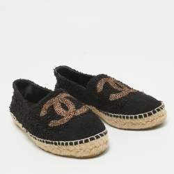 Chanel Black Tweed CC Espadrille Flats Size 38