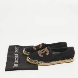 Chanel Black Tweed CC Espadrille Flats Size 38