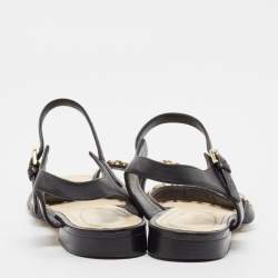 Pre Owned Chanel Black Leather CC Chain Detail Ankle Strap Flat Sandals Size 40