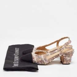 Pre Owned Chanel Multicolor Tweed CC Cap Toe Slingback Pumps Size 36