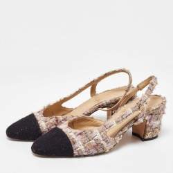 Pre Owned Chanel Multicolor Tweed CC Cap Toe Slingback Pumps Size 36