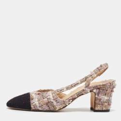 Pre Owned Chanel Multicolor Tweed CC Cap Toe Slingback Pumps Size 36