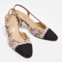 Pre Owned Chanel Multicolor Tweed CC Cap Toe Slingback Pumps Size 36