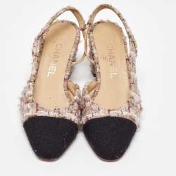 Pre Owned Chanel Multicolor Tweed CC Cap Toe Slingback Pumps Size 36