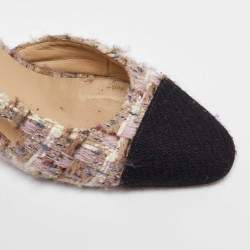 Pre Owned Chanel Multicolor Tweed CC Cap Toe Slingback Pumps Size 36