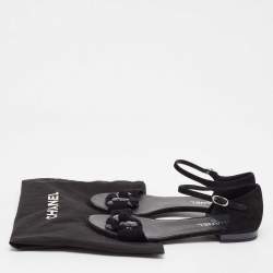 Chanel Black Suede Ankle Strap Flat Sandals Size 40