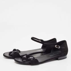 Chanel Black Suede Ankle Strap Flat Sandals Size 40