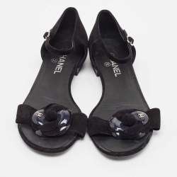 Chanel Black Suede Ankle Strap Flat Sandals Size 40