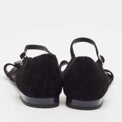 Chanel Black Suede Ankle Strap Flat Sandals Size 40