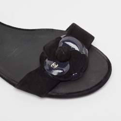 Chanel Black Suede Ankle Strap Flat Sandals Size 40