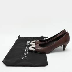 Pre Owned Chanel Brown Leather CC Metal Cap Toe Pumps Size 38