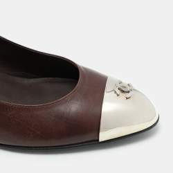 Pre Owned Chanel Brown Leather CC Metal Cap Toe Pumps Size 38