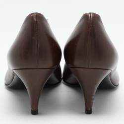 Pre Owned Chanel Brown Leather CC Metal Cap Toe Pumps Size 38