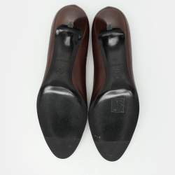 Pre Owned Chanel Brown Leather CC Metal Cap Toe Pumps Size 38