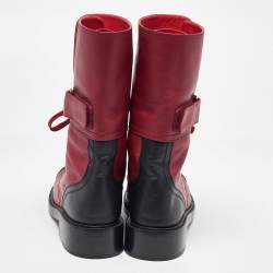 Chanel Red/Black Leather Combat Boots Size 40