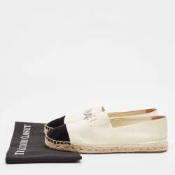 Pre Owned Chanel Cream/Black Velvet  Espadrille Flats Size 40