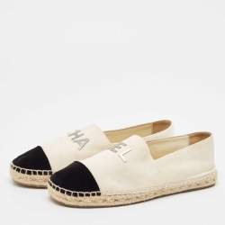 Pre Owned Chanel Cream/Black Velvet  Espadrille Flats Size 40
