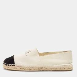 Pre Owned Chanel Cream/Black Velvet  Espadrille Flats Size 40