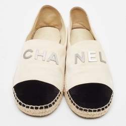 Pre Owned Chanel Cream/Black Velvet  Espadrille Flats Size 40