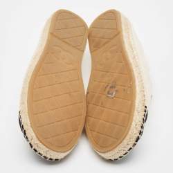 Pre Owned Chanel Cream/Black Velvet  Espadrille Flats Size 40