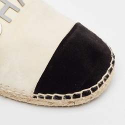 Pre Owned Chanel Cream/Black Velvet  Espadrille Flats Size 40