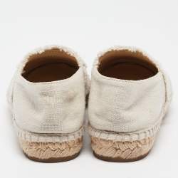 Pre Owned Chanel White/Black Canvas CC Espadrille Flats Size 37