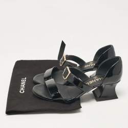 Chanel Black Patent Leather Sandals Size 36