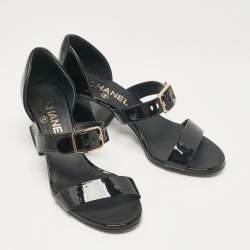 Chanel Black Patent Leather Sandals Size 36