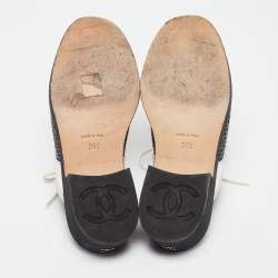 Chanel Black/Silver Patent and Leather CC Lace Up Mules Size 36