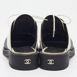 Chanel Black/Silver Patent and Leather CC Lace Up Mules Size 36