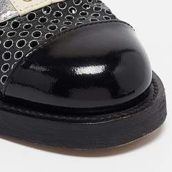 Chanel Black/Silver Patent and Leather CC Lace Up Mules Size 36