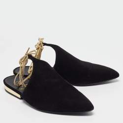 Chanel Black Suede Ankle Tie Flats Size 36