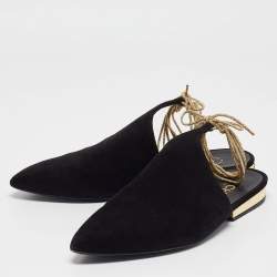 Chanel Black Suede Ankle Tie Flats Size 36