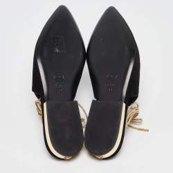 Chanel Black Suede Ankle Tie Flats Size 36