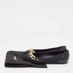 Pre Owned Chanel Black Fabric and Quilted Leather CC Chain Detail Ballet Flats Size 36