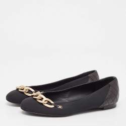 Pre Owned Chanel Black Fabric and Quilted Leather CC Chain Detail Ballet Flats Size 36