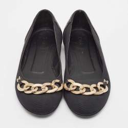 Pre Owned Chanel Black Fabric and Quilted Leather CC Chain Detail Ballet Flats Size 36