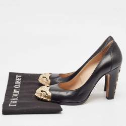 Pre Owned Chanel Black Leather Studded CC Star Pumps Size 39.5