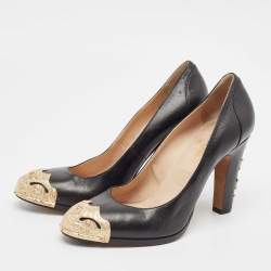Pre Owned Chanel Black Leather Studded CC Star Pumps Size 39.5