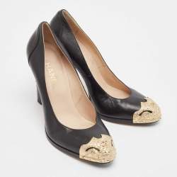 Pre Owned Chanel Black Leather Studded CC Star Pumps Size 39.5